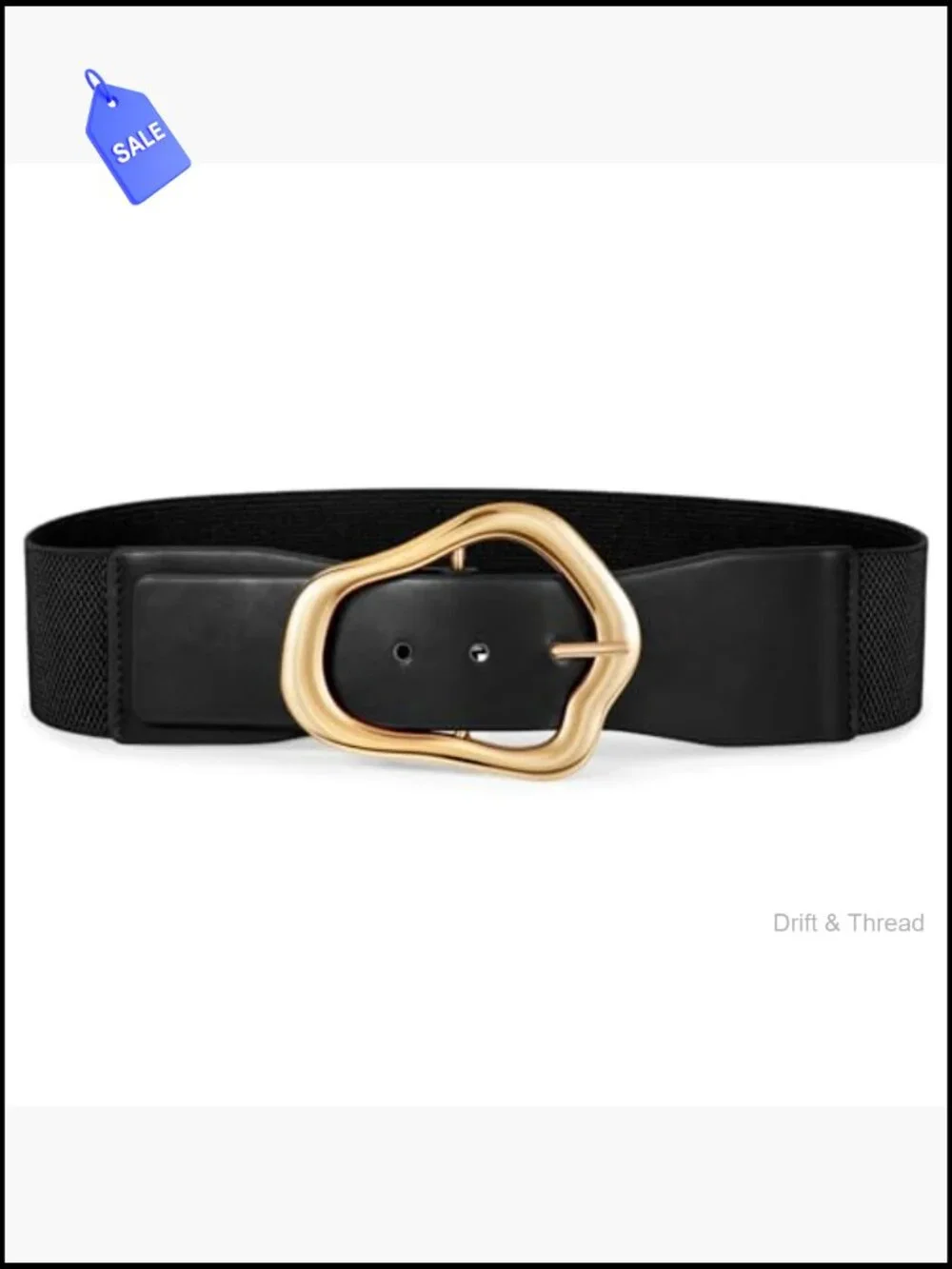Wide Elastic Waist Belt with Large Gold Buckle Stretchy Leather Waistband